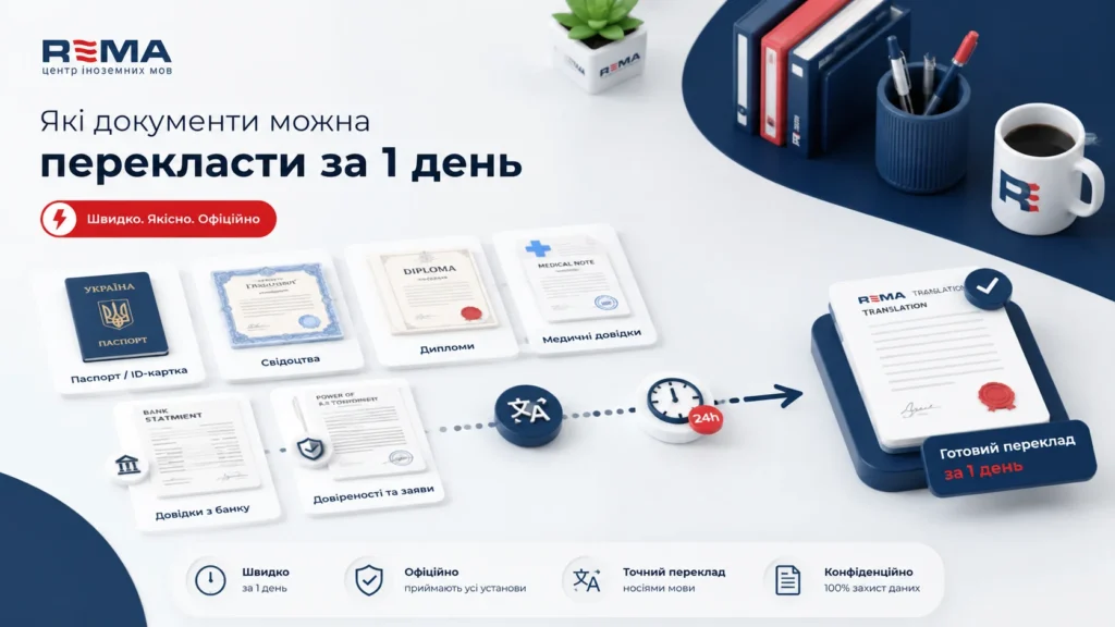 документи які можна перекласти за 1 день
